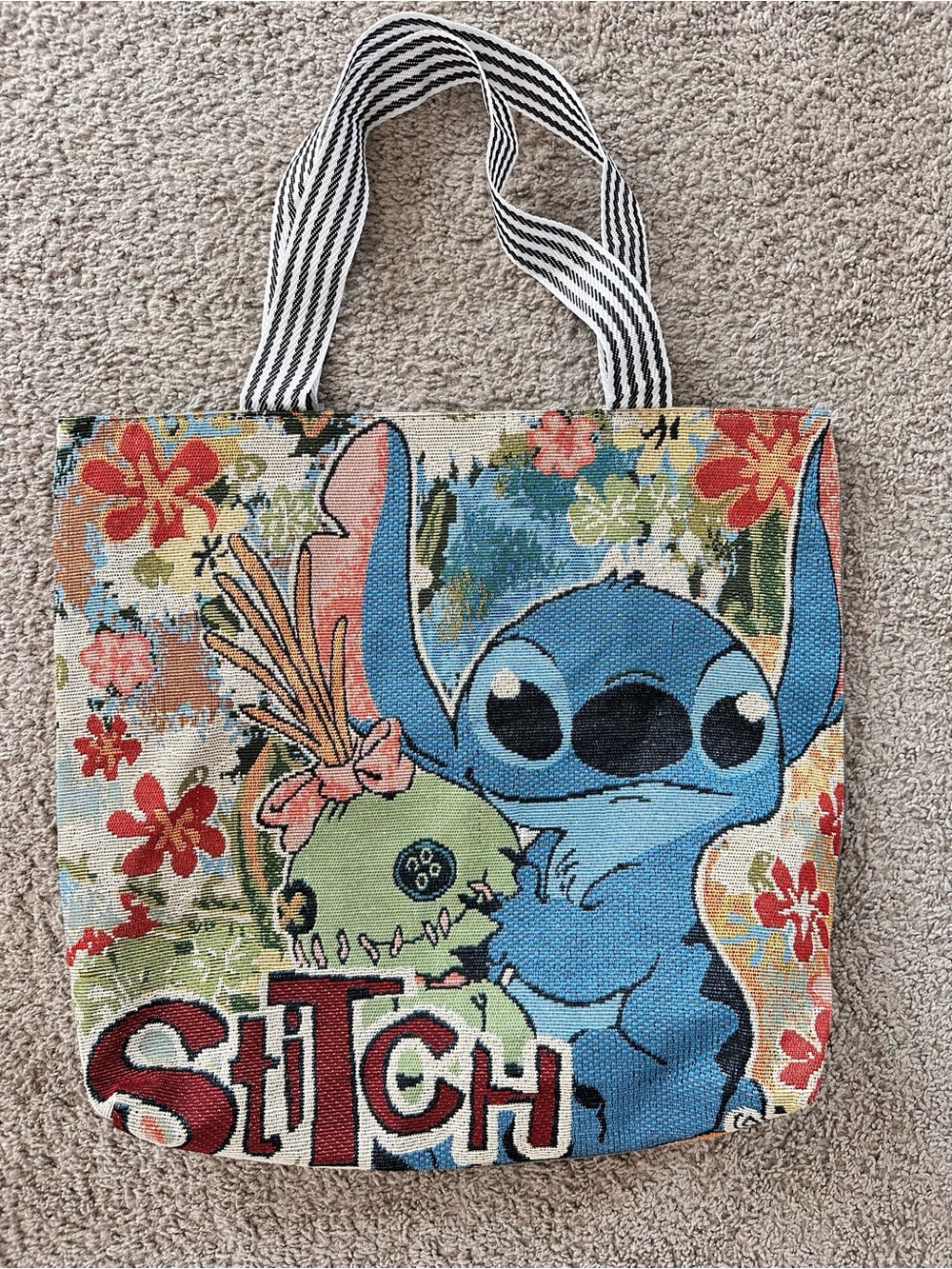 Disney Lilo & Stitch Medium Multicolor Tote Shoulder Bag Floral, Zip Top